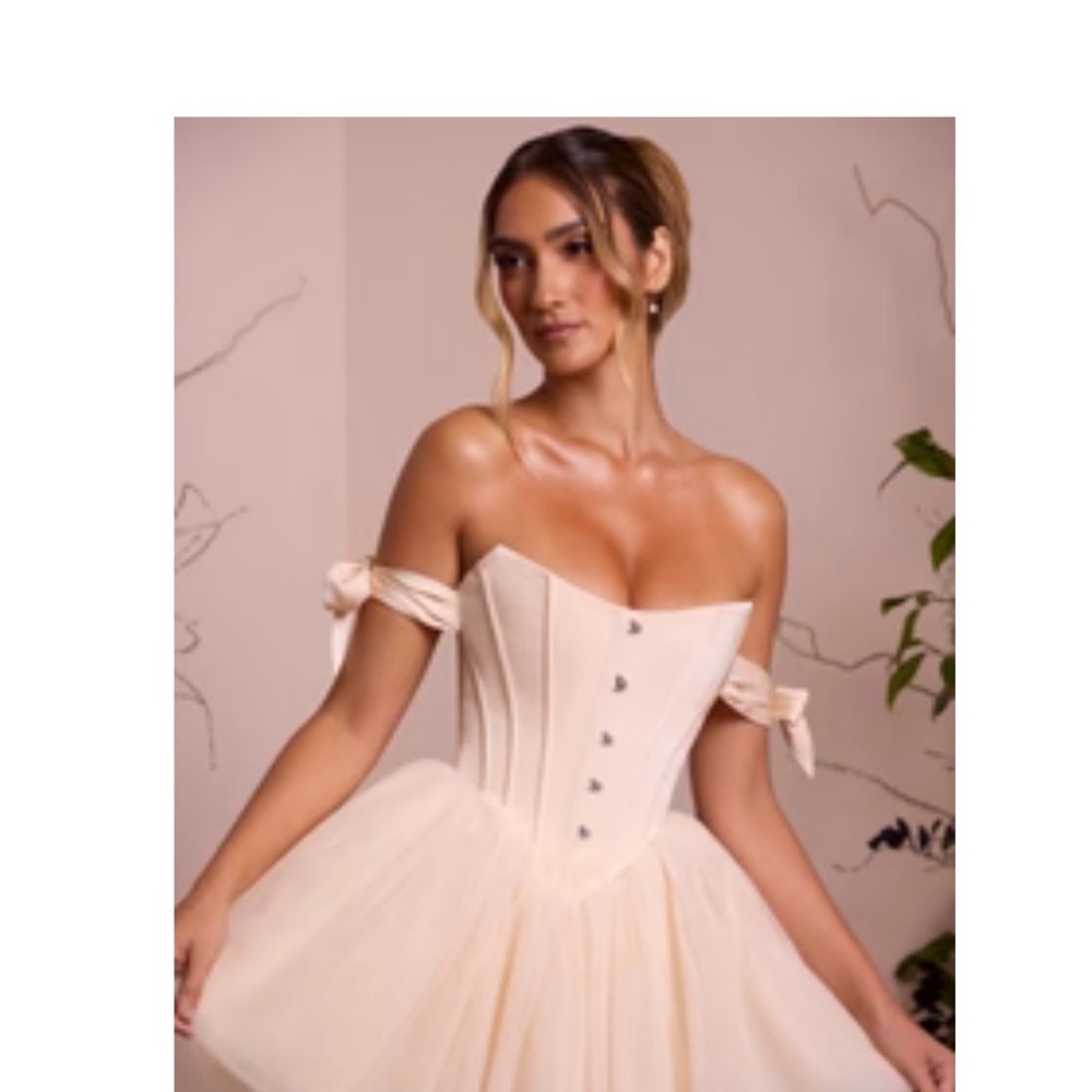 Oh Polly Cream Strapless Dress